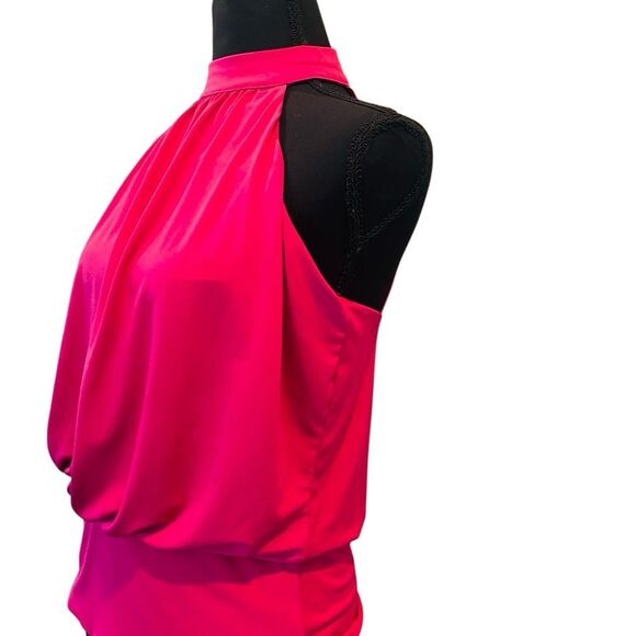 Boston Proper Halter Banded-Bottom Mock-Neck Knit Blouson Top Raspberry XS - Picture 3 of 6